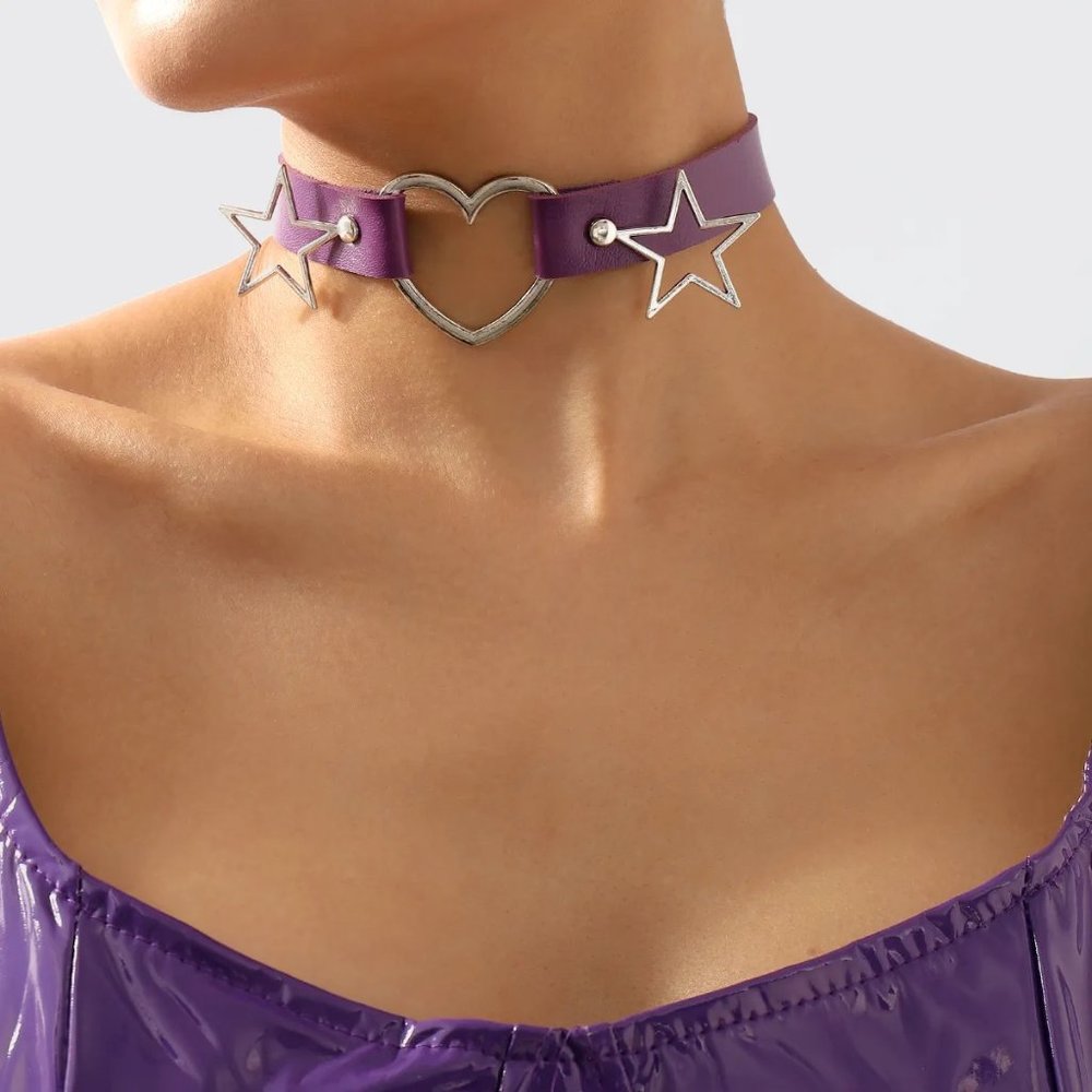 Purple Punk Pentagram Heart Shape Alloy Iron Plating Silver Plated Women